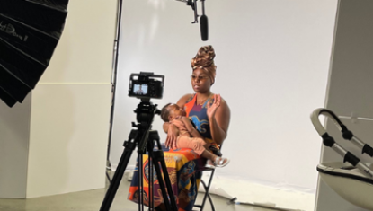 Woman being interviewed